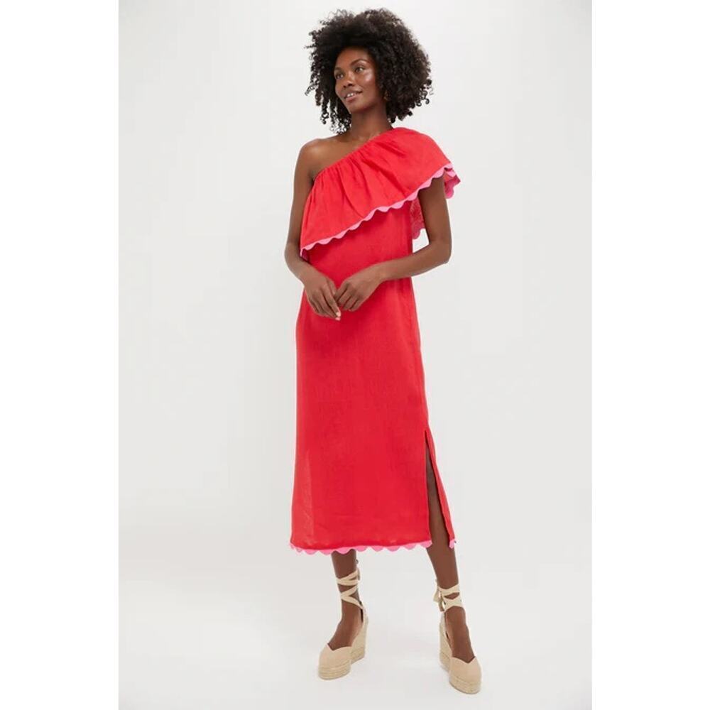 TUCKERNUCK Hibiscus Red Linen Amalfi Dress Size M NWT Retail $198 Tuckernuck